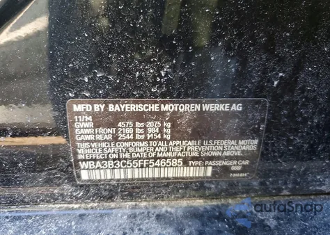 2015 BMW 328 Xi z USA, uszkodzony, nr VIN WBA3B3C55FF546585